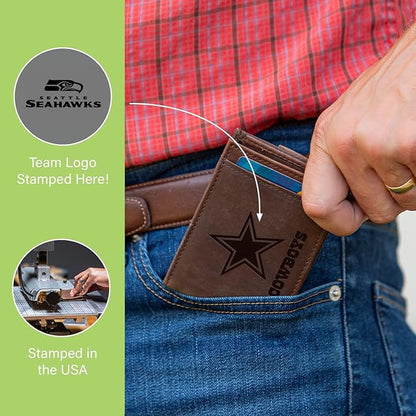 Team Sports America NFL Seattle Seahawks Front Pocket Slim Wallet for Men | Minimalist Leather RFID Blocking Bifold Card Holder with Money Clip | Officially Licensed Stamped Logo