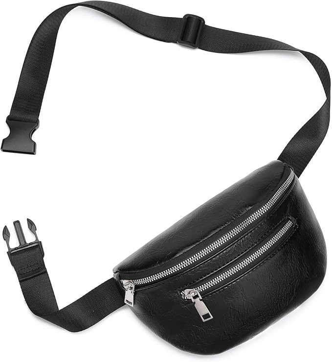 GAEKEAO Fanny Packs Waist Pack for Women Men Vegan Leather Cross body Belt Bag Travel with Adjustable Strap Black