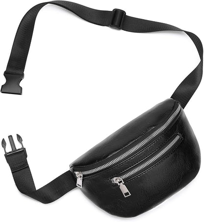 GAEKEAO Fanny Packs Waist Pack for Women Men Vegan Leather Cross body Belt Bag Travel with Adjustable Strap Black
