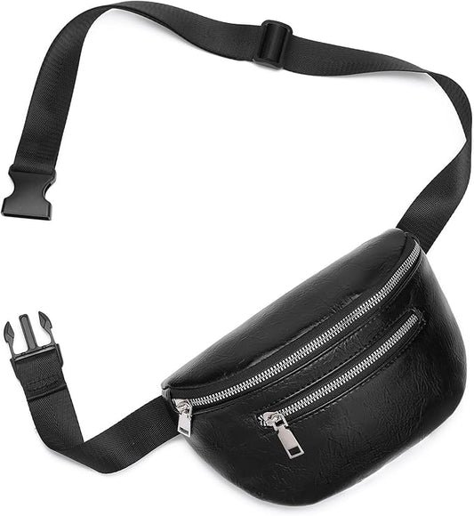 GAEKEAO Fanny Packs Waist Pack for Women Men Vegan Leather Cross body Belt Bag Travel with Adjustable Strap Black