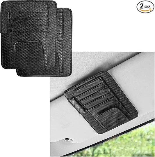 Augeny 2 PCS Car Sun Visor Organizer, Auto Visor Organizer and Storage, Registration and Document Holder, Vehicle Accessories for Sunglasses Document Card Pen Driver License (Carbon Fiber Black)