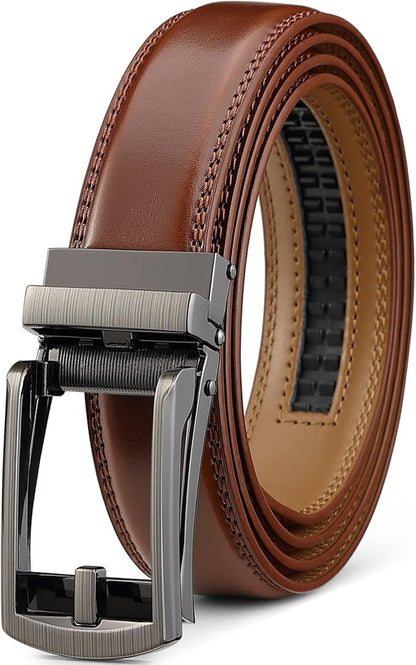 Founders & C Mens Ratchet Belt Leather Click 1 1/4" with Slide Buckle, Casual Dress Belt Adjustable
