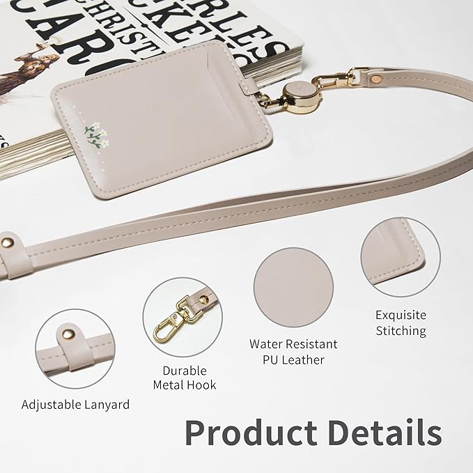 EKAX ID Badge Holder with Adjustable Lanyard & Retractable Badge Reel Clip, Double-Sided Card Holder for Office, Bus Pass, Student, Nurse, Police, Teacher-Lily White Flower
