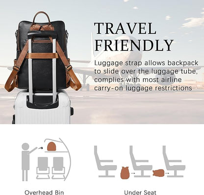 Shrrie Vegan Leather Laptop Backpack for Women 15.6 inch Work Backpack Fashion Travel Backpack Purse for Business College