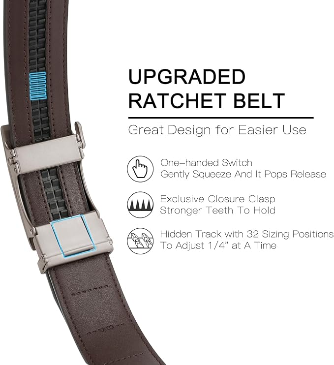 SENDEFN Men's Leather Belt Automatic Ratchet Buckle Slide Belt for Dress Casual Trim to Fit with Gift Box