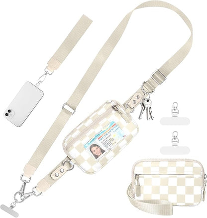Tiostep Clip and Go Strap for Phone with Wallet Crossbody Phone Lanyard and Detachable Checkered Bag with ID Window and RFID Pouch for Daily Travel.