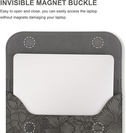 MOSISO Laptop Case 13 inch, 13 inch Laptop Sleeve Compatible with MacBook Air M4 M3 M2 M1 2025-2018 / Pro M2 M1 2025-2016, Embossed Retro Hibiscus PU Leather Case with Small Bag, Gray