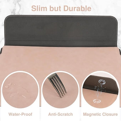 Allinside 13-14 Inch Laptop Sleeve Case for MacBook Pro 14" 2021-2026/MacBook Air 13" 2010-2017/MacBook Pro 13" 2010-2015, Waterproof PU Matte Leather Sleeve with Stand & Accessory Pouch, Pale Pink
