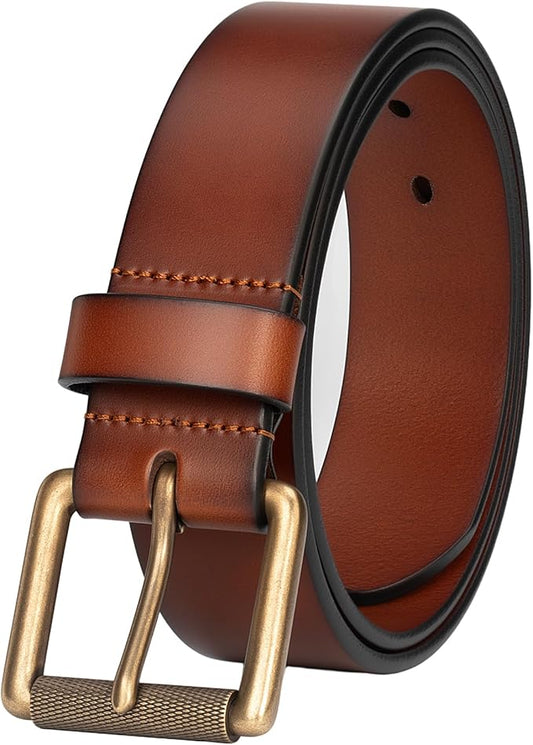 Mens Heavy Duty Full Grain Leather Belt - 1 1/2 Italian Genuine Leather with Sturdy Buckle for Jeans Casual Pants