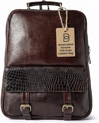 15.6" Luxury Burgundy Leather Laptop Backpack for Men & Women. Leather Bag for Professional Use in Office & Business