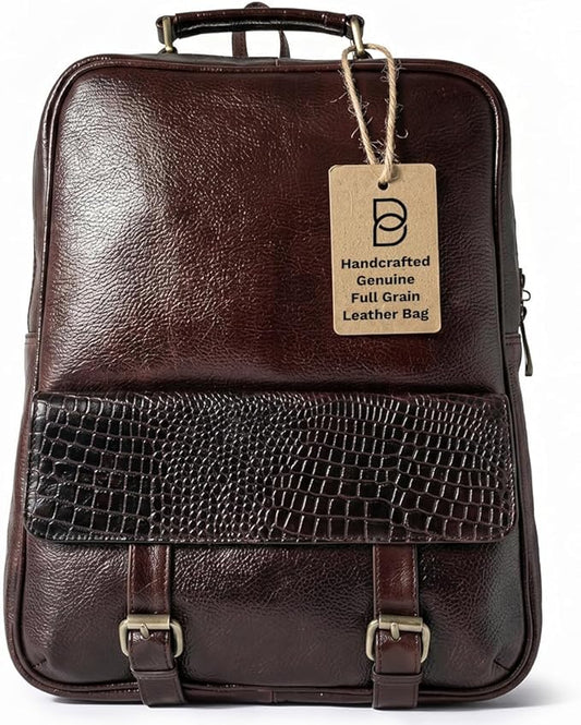 15.6" Luxury Burgundy Leather Laptop Backpack for Men & Women. Leather Bag for Professional Use in Office & Business