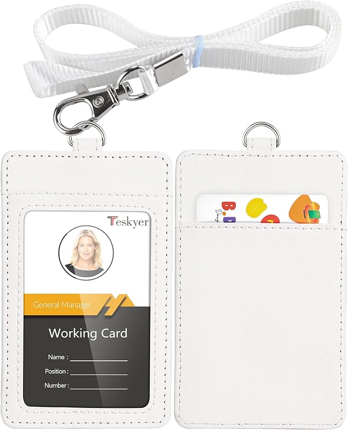 Teskyer Badge Holder with Lanyard, Leather ID Name Badge Card Holder with Lanyard for ID Badges, Vertical, Starry White