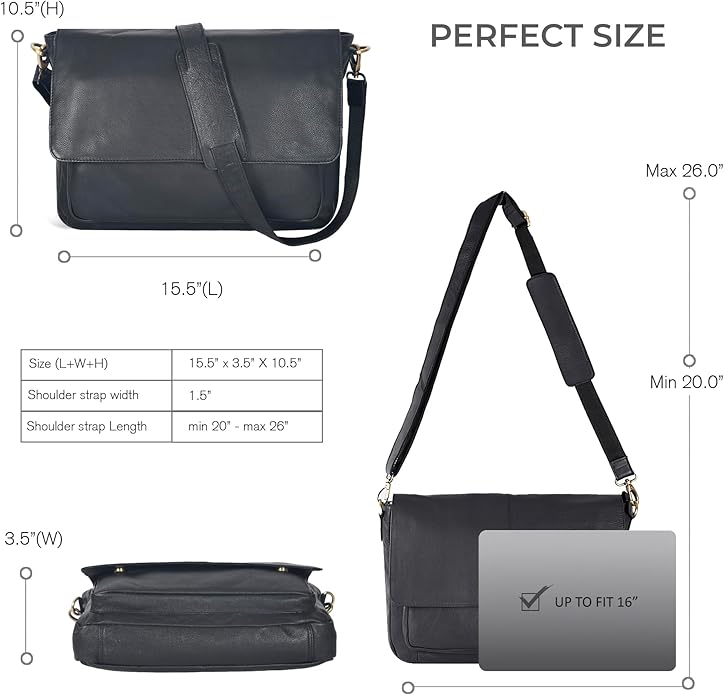 Oak Leathers Leather Messenger Bag for Men and Women - Laptop Briefcase Bag For College, Office, Adjustable Shoulder Strap
