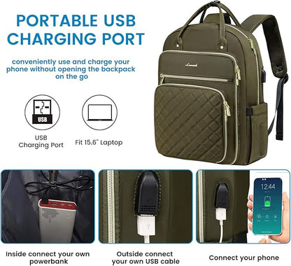 LOVEVOOK Laptop Backpack for Women, Water Resistant Travel Work Backpacks Purse Stylish College Bookbag Business Teacher Nurse Computer Bag with USB Charging Port, Fits 15.6" Laptop