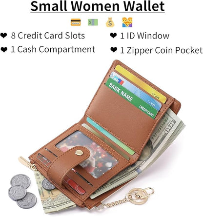 GAEKEAO Slim Wallet for Women, RFID Blocking Credit Card Holder Bifold Wallet with Zipper Coin Pocket, ID Window