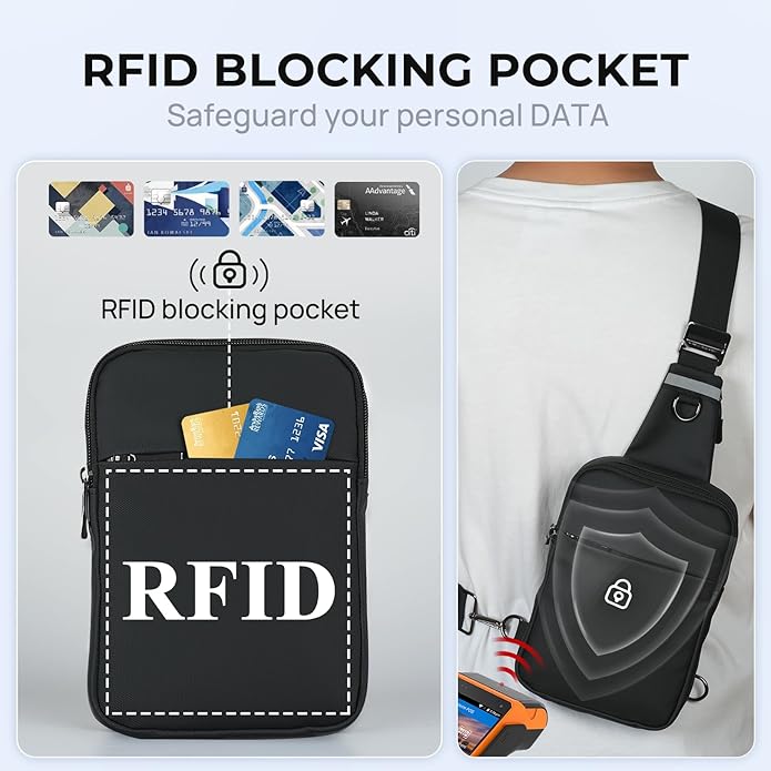 BROADREAM Mini Sling Bag for Men Women Small Crossbody Backpack Shoulder Bags with RFID & Waterproof for Hiking Trave Running