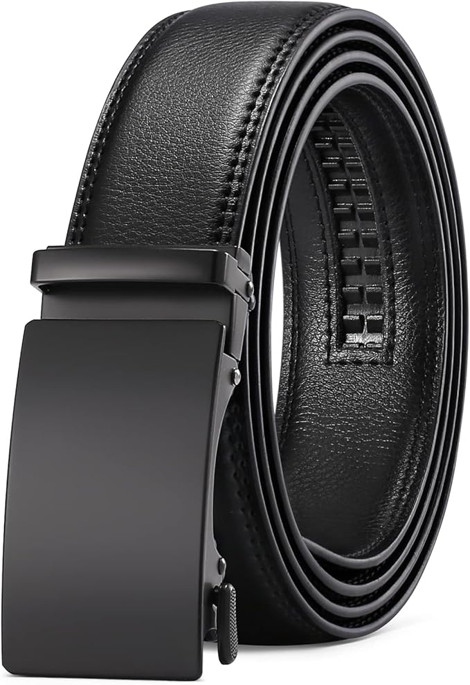 SENDEFN Men's Leather Belt Automatic Ratchet Buckle Slide Belt for Dress Casual Trim to Fit with Gift Box