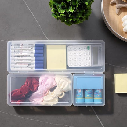 novelinks Plastic Small Storage Bins with Lids for Organizing, Mini Clear Storage Containers and Stackable Storage Box Organizer for Pencil Boxes, Task Boxes, Crayon Boxes (6 Pack Large)