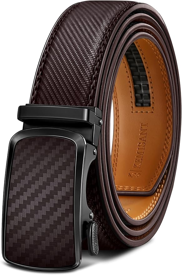 KEMISANT Belt Men, Sliding Ratchet Belt Genuine Leather For Gift Mens Dress Pants Oxfords,Size Adjustable