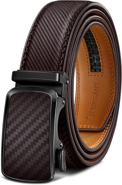 KEMISANT Belt Men, Sliding Ratchet Belt Genuine Leather For Gift Mens Dress Pants Oxfords,Size Adjustable