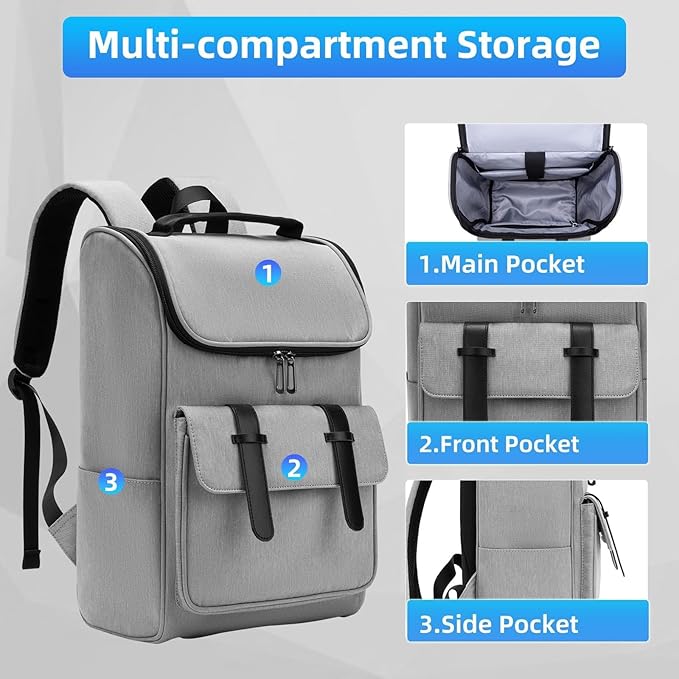 Vintage Laptop Backpack for Men and Women, 15.6 Inch, Waterproof, Business Travel Daypack for Work, Office, College (6608 grey)