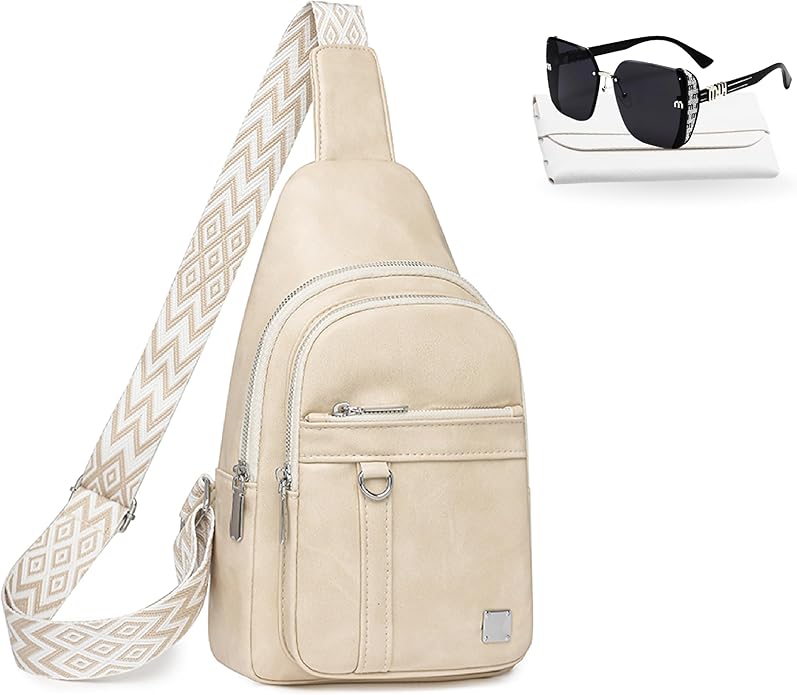 Sling Bag Set, PU Leather Sling Bag, Multi-Zipper Design for Travel, Outdoors, Valentine’s Day Gifts