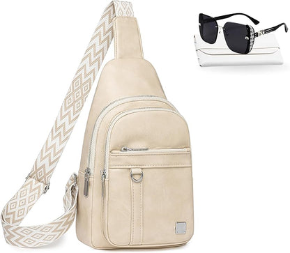Sling Bag Set, PU Leather Sling Bag, Multi-Zipper Design for Travel, Outdoors, Valentine’s Day Gifts