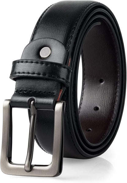 maikun Mens Black Leather Belt, Casual Dress Belts For Men, Classic Design Pin Buckle