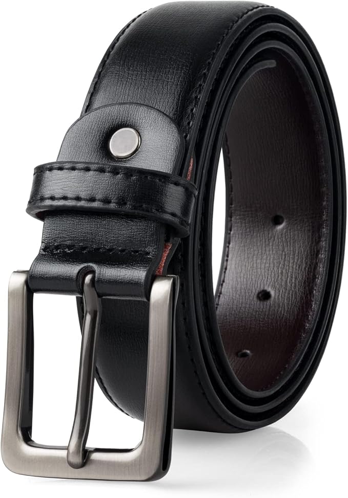 maikun Mens Black Leather Belt, Casual Dress Belts For Men, Classic Design Pin Buckle