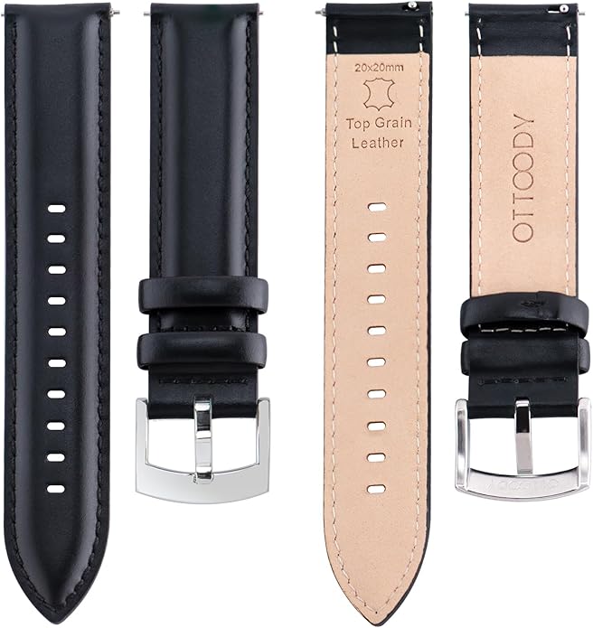 OTTOODY Leather Watch Bands Quick Release, Elegant Top Grain Leather Watch Straps for Men & Women, Choice of Color & Width - 18mm, 19mm, 20mm, 21mm or 22mm Wristbands Bracelet for Watch & Smartwatch