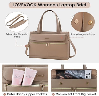 Laptop Bag for Women Leather Laptop Tote Bag Large Computer Bag Waterproof Business Office Work Bag