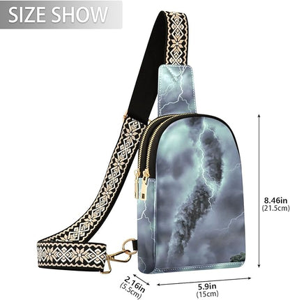 ZAZYXTJ Lightning Tornado Crossbody Sling Bag for Women Leather Small Chest Bag Adjustable Straps Daypack for Travel Sport Hiking