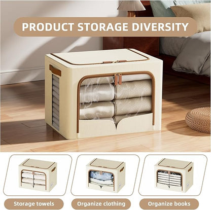 FHSQX 6 Pack Clothes Storage Bins - Foldable Storage Bins for Clothes Fabric Storage Box with Metal Frame (Beige, 19.7x15.7x13.8 inch)