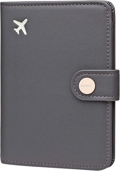 ZOPPEN Passport Holder Women, Passport Cover Travel Wallet Rfid Blocking Passport Wallet Cover Case Travel Essentials Document Organizer, Dark Grey