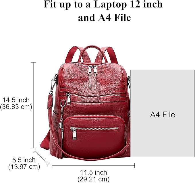 ALTOSY Genuine Leather Backpack Purse for Women Large Shoulder Bag With Laptop Compartment Multiple Pockets(S106 Red)