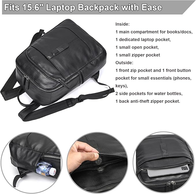 Genuine Leather Backpack for Men & Women - 15.6 Inch Laptop Backpack, Durable Business Commute Bag with Multi-Pockets for Travel & Office