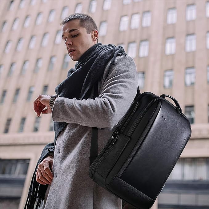 BOPai Business Smart 15.6 Inch Laptop Backpack Convertible Expandable Anti-Theft USB Charging Multi-Functional Travel Professional Work Office Men Commuter Large Black With Bottle Holder Waterproof