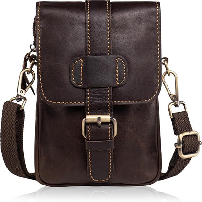 Hengwin Leather Crossbody Phone Purse for Men, Belt Pouch with Multi Pockets, Fits for 6.7" Smartphones, Small Messenger Bag Cell Phone Belt Holster Waist Bag for Travel, Hiking, Daily Use (Coffee)