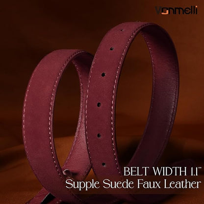 VONMELLI Faux Women's Suede Belt for Jeans Dresses Ladies Leather Belt with Vintage Gold Buckle