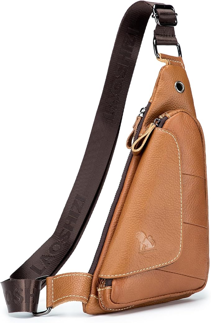 pundarika Genuine Leather sling bag for men women casual crossbody backpack small shoulder bag chest bag