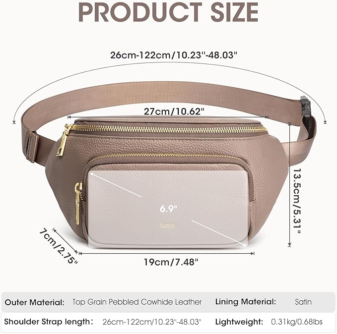 Kattee Fanny Packs for Women, Leather Crossbody Bags for Women Trendy, Small Belt Bag,Fashion Waist Packs with RFID Blocking, Khaki