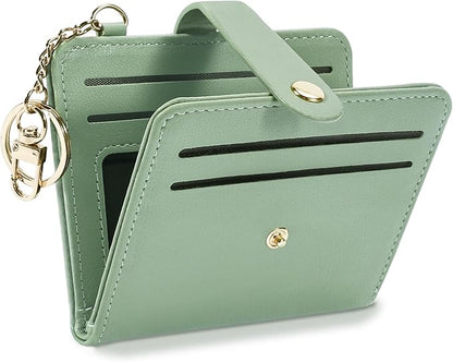 Airkit Small Wallets Woman RFID Blocking Leather Credit Card Holder - with ID Window - Card Wallets for Women - with Zipper Coin Purse - Keychain Wallet