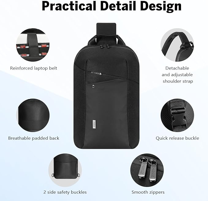 MoKo 9-11 inch Sling Bag Backpack for 11-inch iPad Pro M5/M4, iPadAir M3/M2, iPad A16, Compact EDC Daypack Crossbody Shoulder Bag Travel Carrying Case for Switch 2/OLED/Steam Deck/Rog Ally X, Black