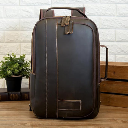 Masa Kawa Leather 15.6" Laptop Backpack for Men Convertible Briefcase Backpacks Expandable Vintage Business Work Travel Rucksack Daypack, Brown