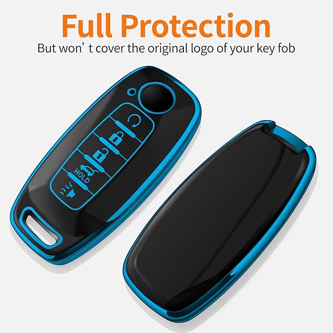 Sindeda for Nissan Key Fob Cover with Keychain Soft Full Protection Key Shell Key Case Compatible with 2023 2024 2025 Pathfinder Kicks Rouge(Blue, 5 Buttons)