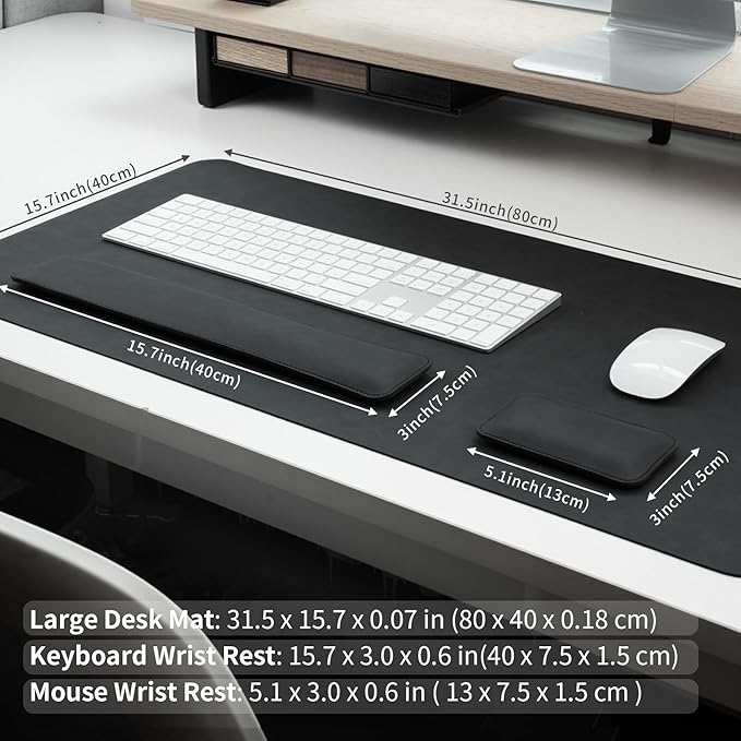 RENMTURE Large Mouse Pad and Keyboard Wrist Rest, Desk Pad for Keyboard and Mouse, Large Gaming Mouse Pad with Wrist Support, Desk Mat for Work and Gaming (Black)