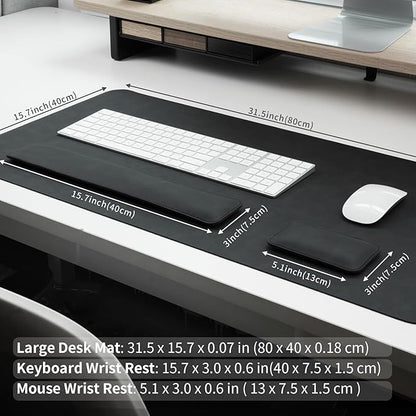 RENMTURE Large Mouse Pad and Keyboard Wrist Rest, Desk Pad for Keyboard and Mouse, Large Gaming Mouse Pad with Wrist Support, Desk Mat for Work and Gaming (Black)
