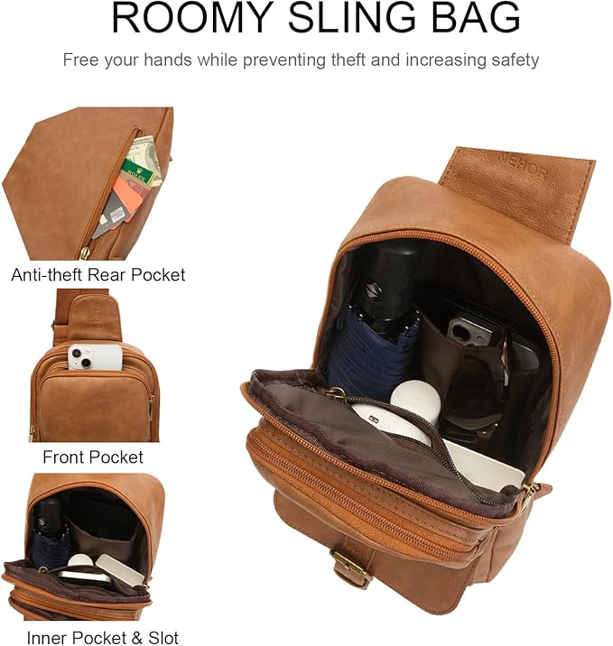 Sling Bag for Men Women Pu Leather Crossbody Bag Waterproof Funny Waist Pack Vintage Shoulder Bags