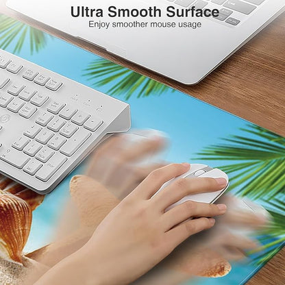 Wireless Charging Mouse Pad, 31.5"x15.8" Large Gaming Desk Mat for Keyboard/Laptop, Waterproof Ultra-Smooth Surface, Non-Slip Base, with 20W PD Adapter, Summer Beach