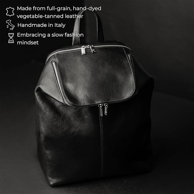 Time Resistance Leather Backpack - Unisex Business Rucksack Laptop Bag for Bag and Women (Black)